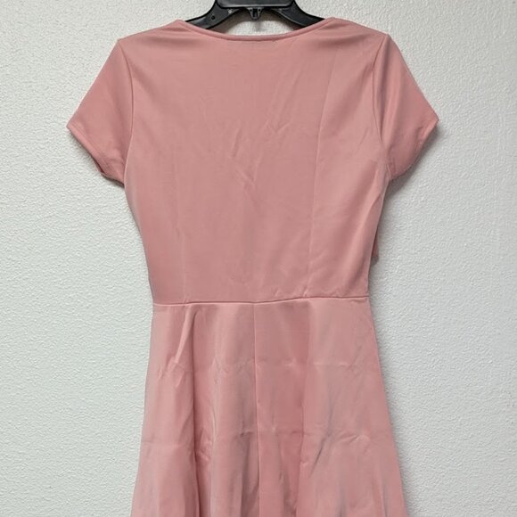 Hippie Chic Peach Short Sleeves V-Neck Low Cut Cross-over Mini A-line Dress - Picture 3 of 5